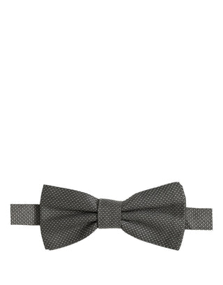 Men Gray Silk Patterned Adjustable Neck Papillon Bow Tie