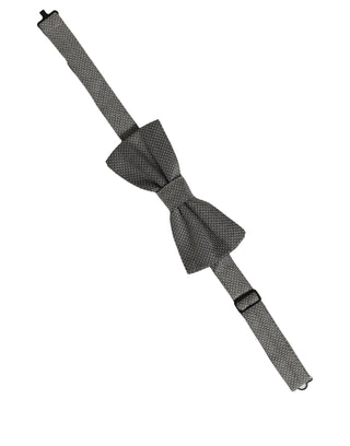 Men Gray Silk Patterned Adjustable Neck Papillon Bow Tie