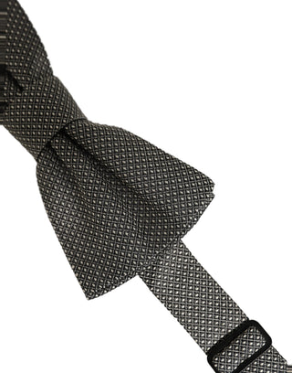 Men Gray Silk Patterned Adjustable Neck Papillon Bow Tie