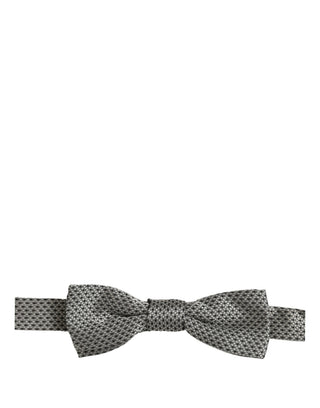 Men Gray Silk Patterned Adjustable Neck Papillon Bow Tie