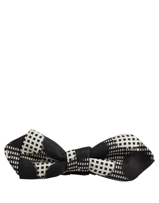 Dark Gray White Checkered Adjustable Neck Papillon Bow Tie