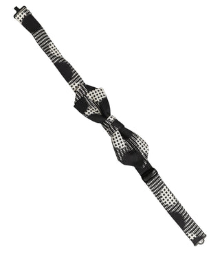 Dark Gray White Checkered Adjustable Neck Papillon Bow Tie