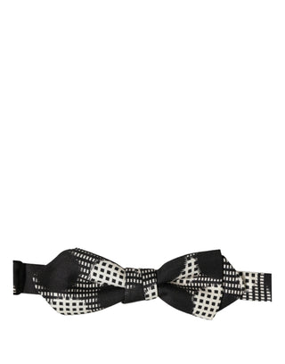 Dark Gray White Checkered Adjustable Neck Papillon Bow Tie