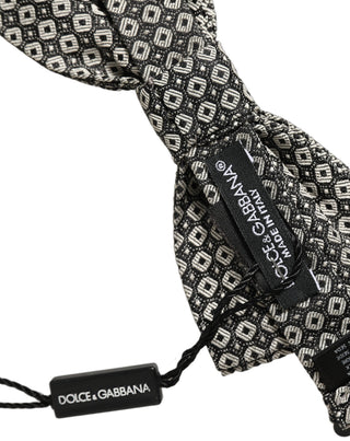 Men Gray Silk Patterned Adjustable Neck Papillon Bow Tie
