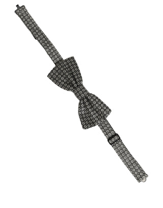 Men Gray Silk Patterned Adjustable Neck Papillon Bow Tie