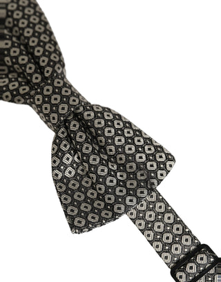 Men Gray Silk Patterned Adjustable Neck Papillon Bow Tie