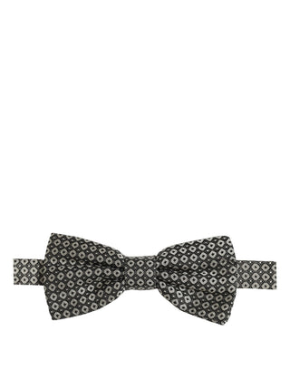 Men Gray Silk Patterned Adjustable Neck Papillon Bow Tie