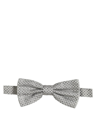 Men Black Gray Polka Dot Adjustable Neck Papillon Bow Tie