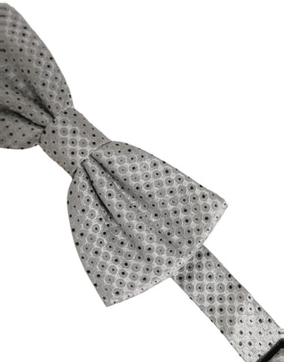 Men Black Gray Polka Dot Adjustable Neck Papillon Bow Tie