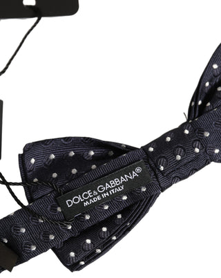 Dark Blue White Polka Dot Adjustable Neck Papillon Bow Tie