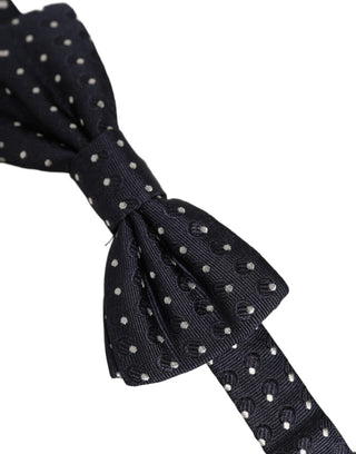 Dark Blue White Polka Dot Adjustable Neck Papillon Bow Tie