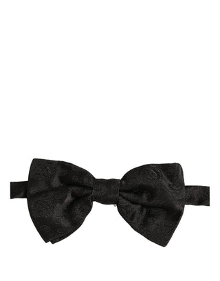 Men Black Paisley Silk Adjustable Neck Papillon Bow Tie