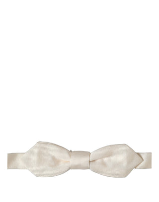 Men Off White Silk Adjustable Neck Papillon Bow Tie