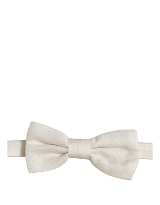 Men Off White Silk Adjustable Neck Papillon Bow Tie