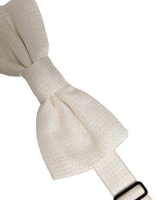 Men Off White Silk Adjustable Neck Papillon Bow Tie
