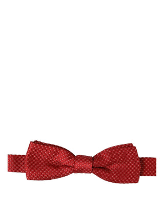 Men Red Polka Dot Silk Adjustable Neck Papillon Bow Tie