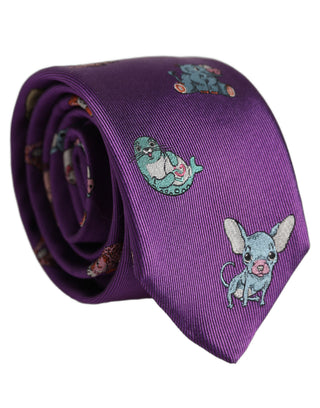 Men Purple Animal Print Adjustable Tied Necktie Tie