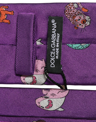 Men Purple Animal Print Adjustable Tied Necktie Tie