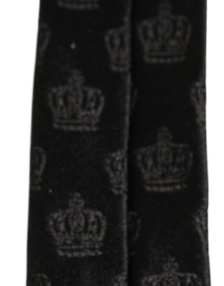 Men Black Crown Print Silk Adjustable Tied Necktie Tie