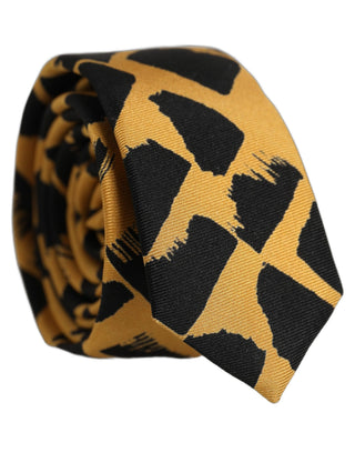 Men Black Yellow Patterned Adjustable Tied Necktie Tie