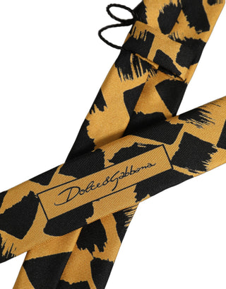 Men Black Yellow Patterned Adjustable Tied Necktie Tie