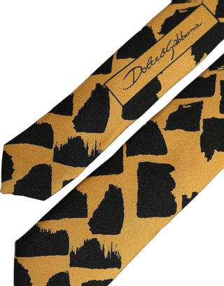 Men Black Yellow Patterned Adjustable Tied Necktie Tie