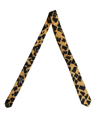 Men Black Yellow Patterned Adjustable Tied Necktie Tie