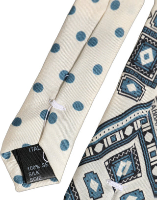 Men Off White Blue Geometric Adjustable Tied Necktie Tie