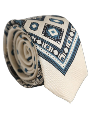 Men Off White Blue Geometric Adjustable Tied Necktie Tie