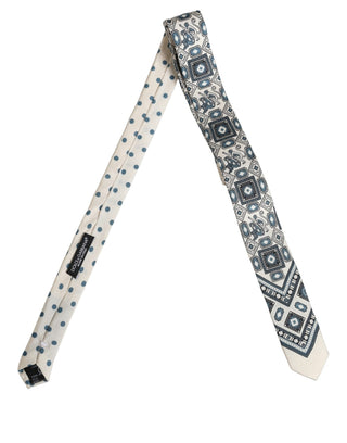 Men Off White Blue Geometric Adjustable Tied Necktie Tie