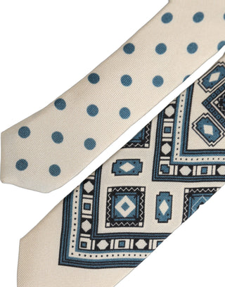 Men Off White Blue Geometric Adjustable Tied Necktie Tie
