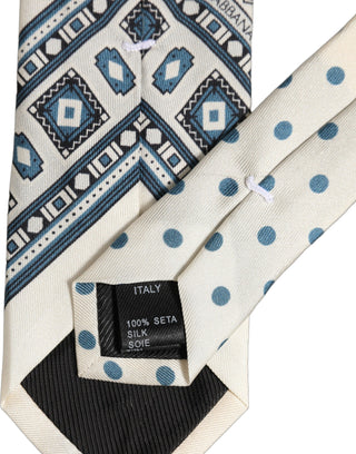 Men Off White Blue Geometric Adjustable Tied Necktie Tie