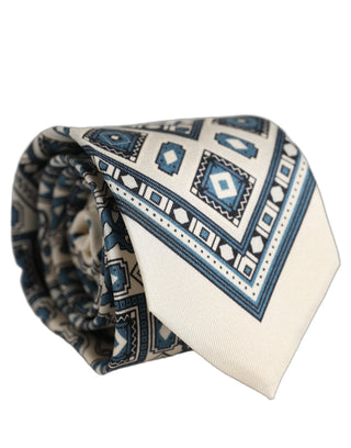 Men Off White Blue Geometric Adjustable Tied Necktie Tie