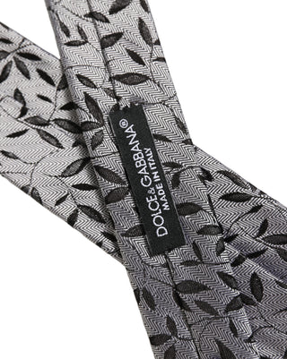 Men Gray Leaf Pattern Silk Adjustable Tied Necktie Tie