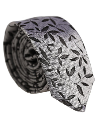 Men Gray Leaf Pattern Silk Adjustable Tied Necktie Tie