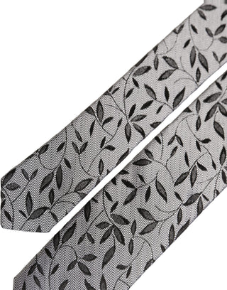 Men Gray Leaf Pattern Silk Adjustable Tied Necktie Tie