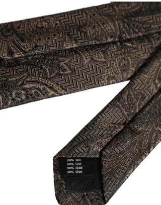 Men Brown Paisley 100% Silk Adjustable Tied Necktie Tie