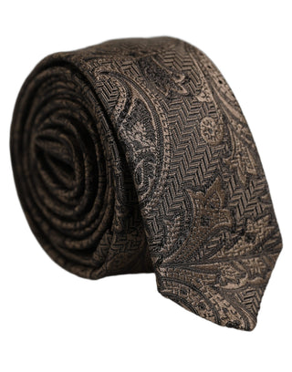 Men Brown Paisley 100% Silk Adjustable Tied Necktie Tie