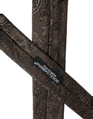 Men Brown Paisley 100% Silk Adjustable Tied Necktie Tie