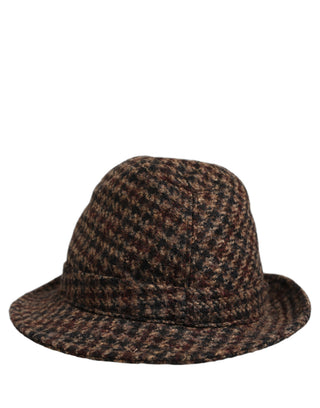 Brown Checkered Wool Tweed Fedora Capello Hats