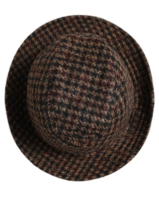 Brown Checkered Wool Tweed Fedora Capello Hats
