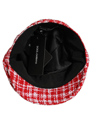 Red White Tweed Textured Baker Boy Capello Hat