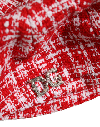 Red White Tweed Textured Baker Boy Capello Hat
