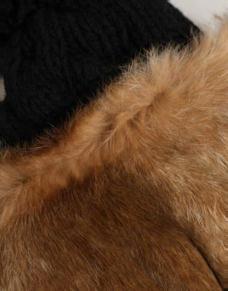 Black Brown Dyed Rabbit Real Fur Winter Beanie Hat