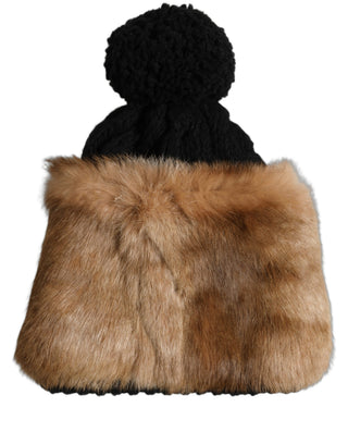 Black Brown Dyed Rabbit Real Fur Winter Beanie Hat