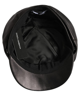 Black Lambskin Leather Newsboy Capello Hat