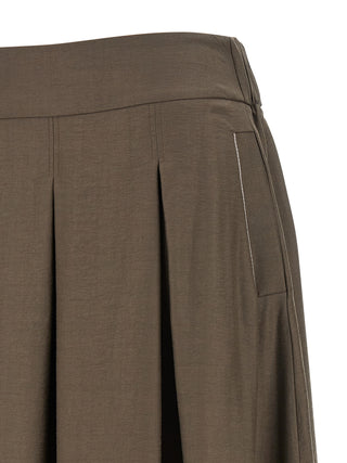 Brown Lycra Midi Skirt