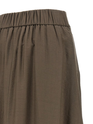 Brown Lycra Midi Skirt
