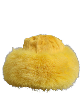 Yellow Fox Fur Womens Bucket Capello Hat