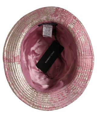 Pink Metallic Jacquard Pattern Bucket Capello Hat